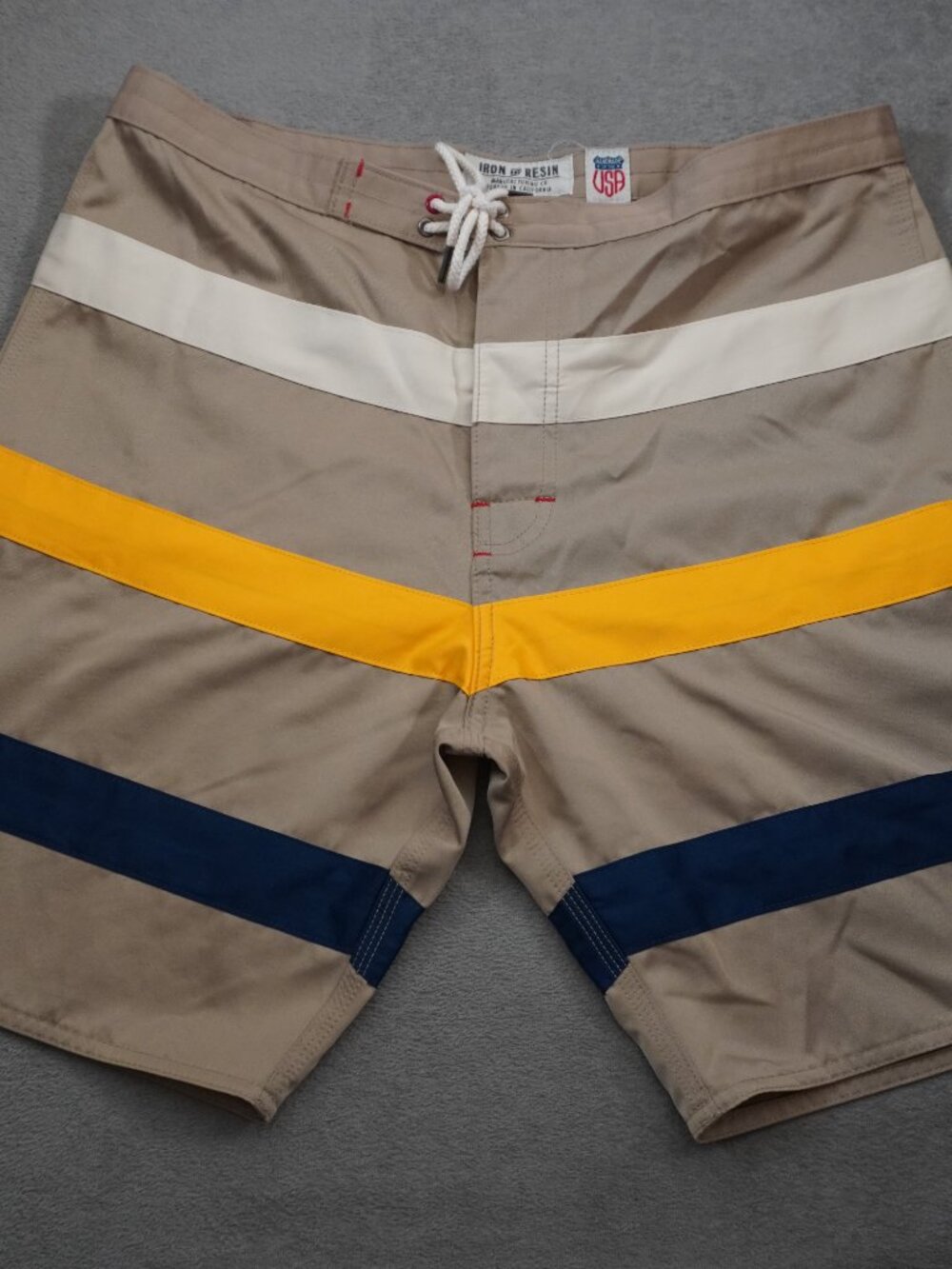 Iron & Resin Board Shorts Mens 34 Multicolor Stripe Drawstring Swim Trunks